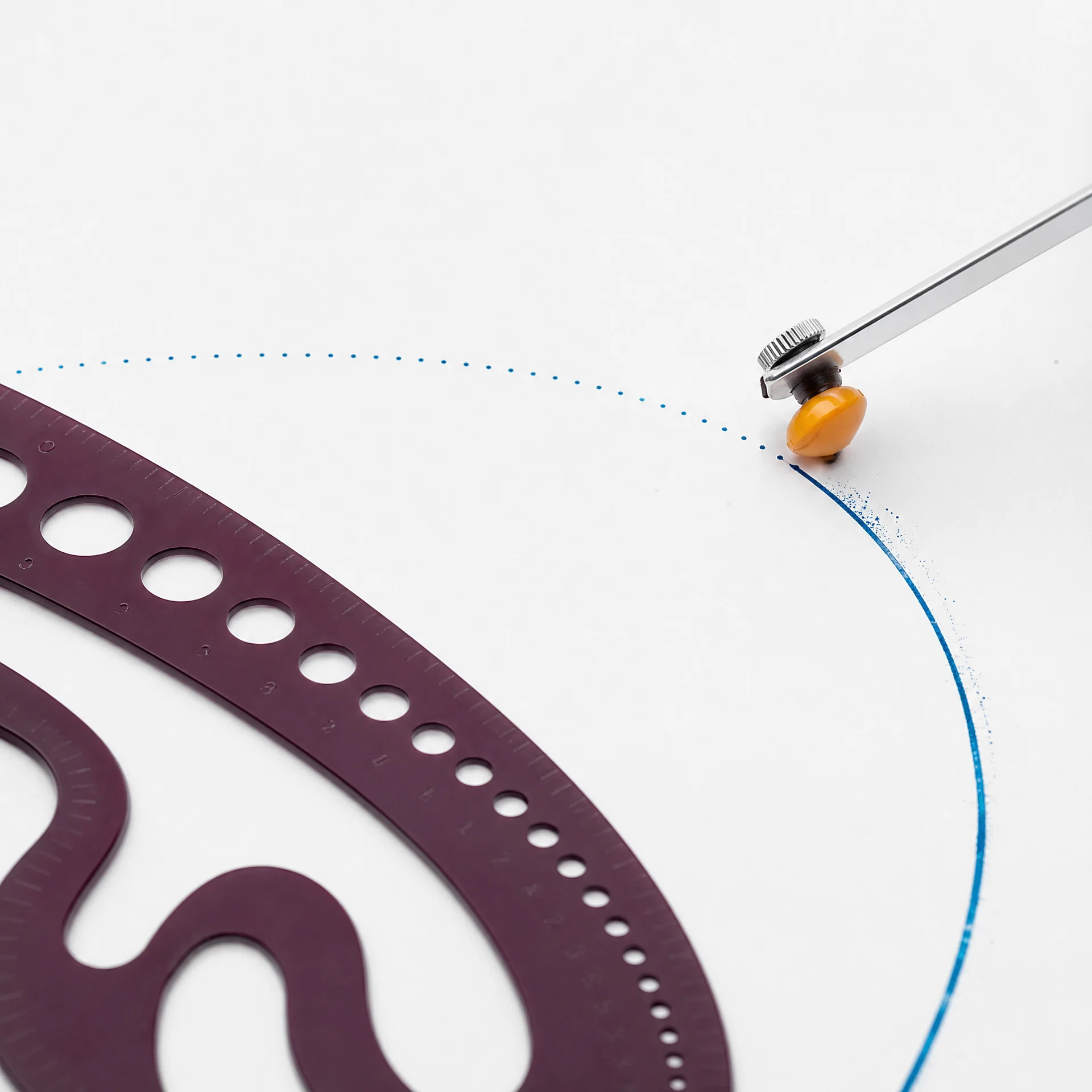 Motion arc ruler and timing dots