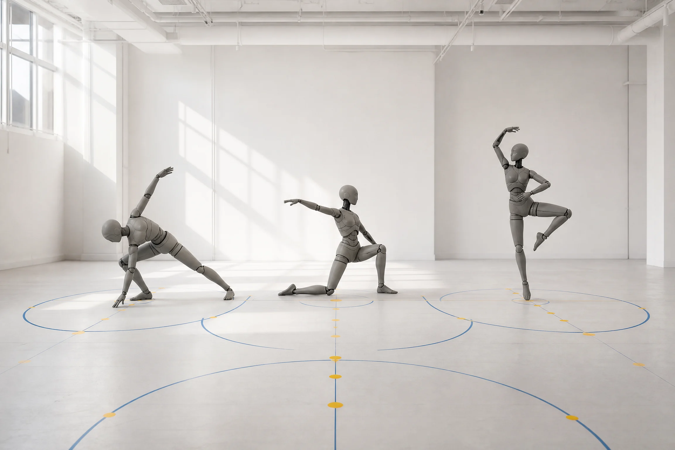 Pose stations in a rehearsal room