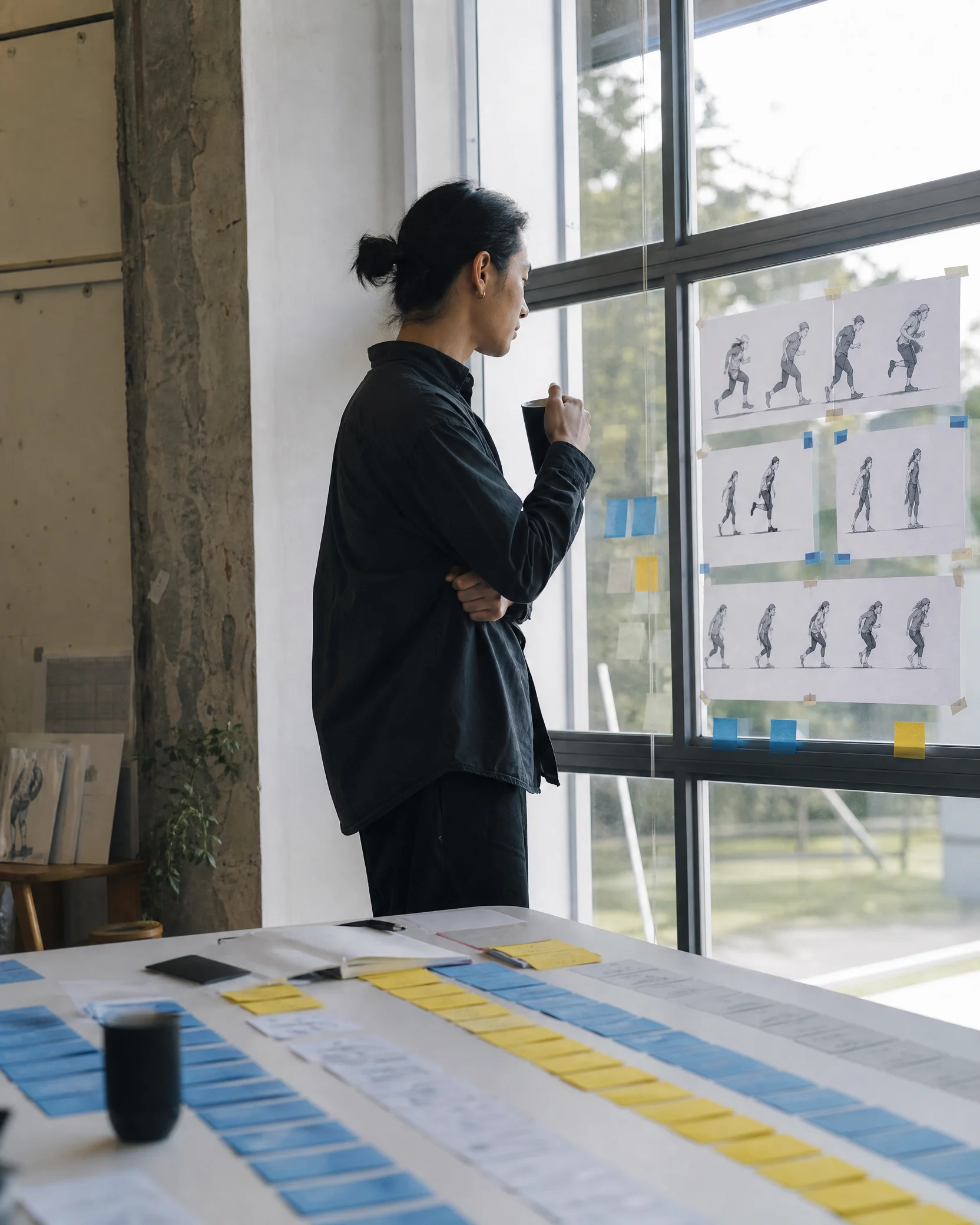 Animator studying performance frames